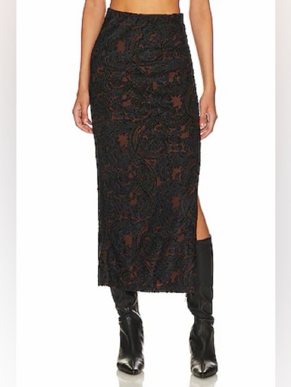 Free People Rosalie Velvet Midi Skirt